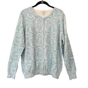 🆕 L.L. Bean 100% Supima Cotton Paisley Print Pastel button front cardigan 1X